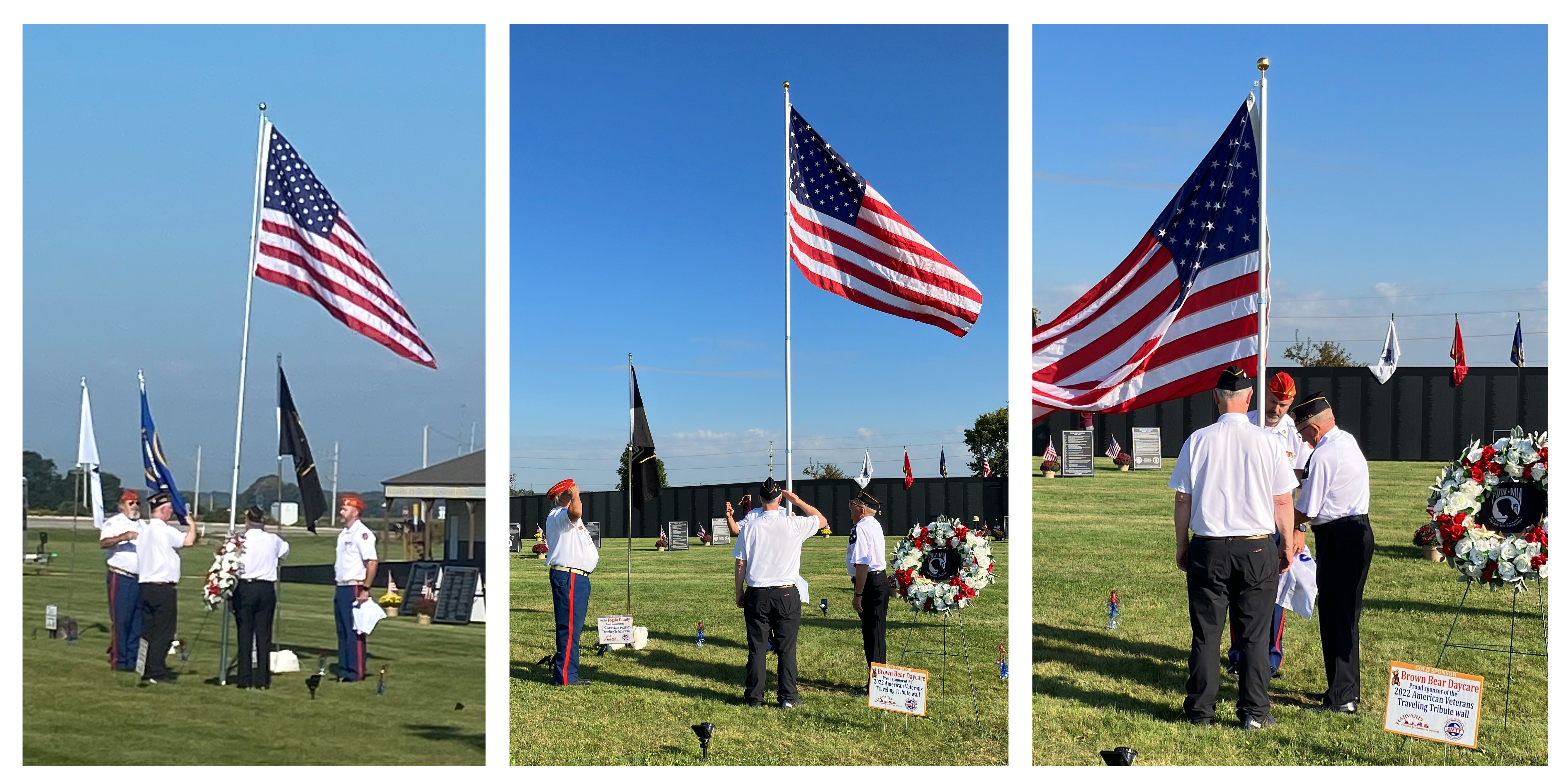 Numerous local and county American Legion veterans pay their respect as they help raise and lower the American flag throughout the weekend.