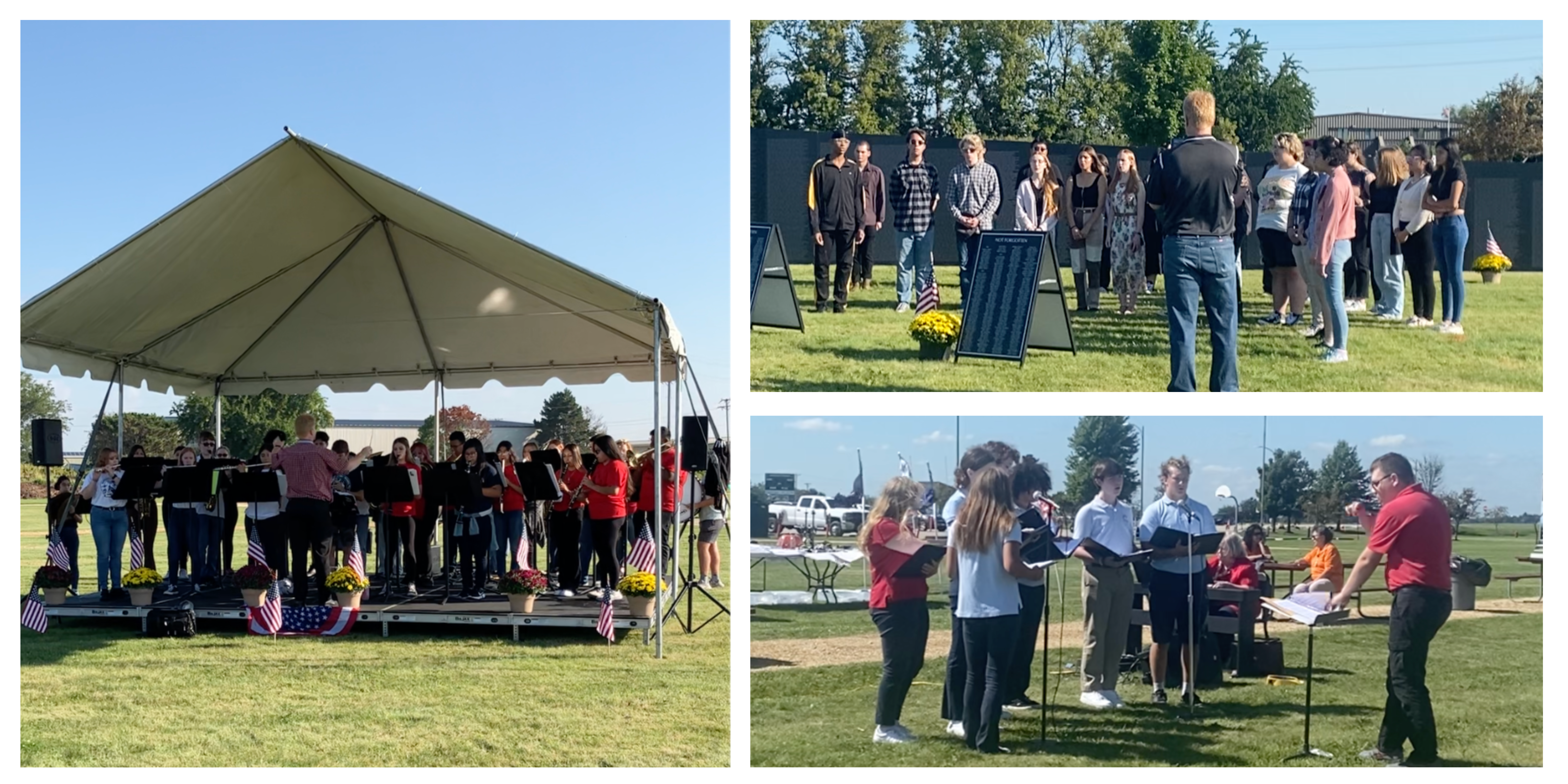 Harvard High School Band students (left) and Choir students (top right) as well as those from Marian Catholic High School Choir (bottom right) turn out to perform musical tributes throughout the weekend.